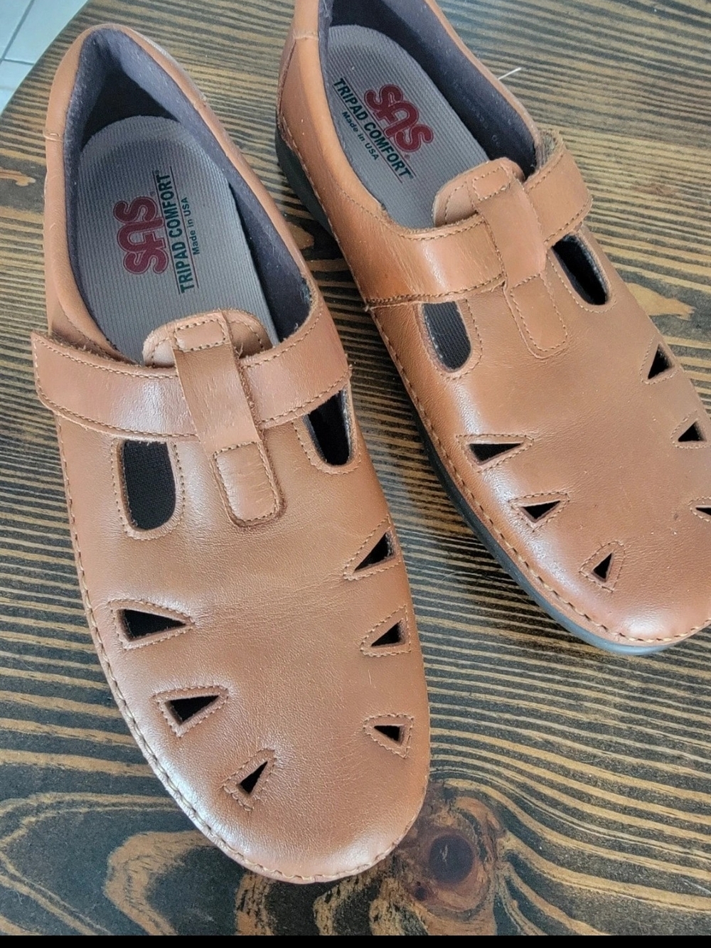 SAS Tan Leather Mary Jane Comfort Flats